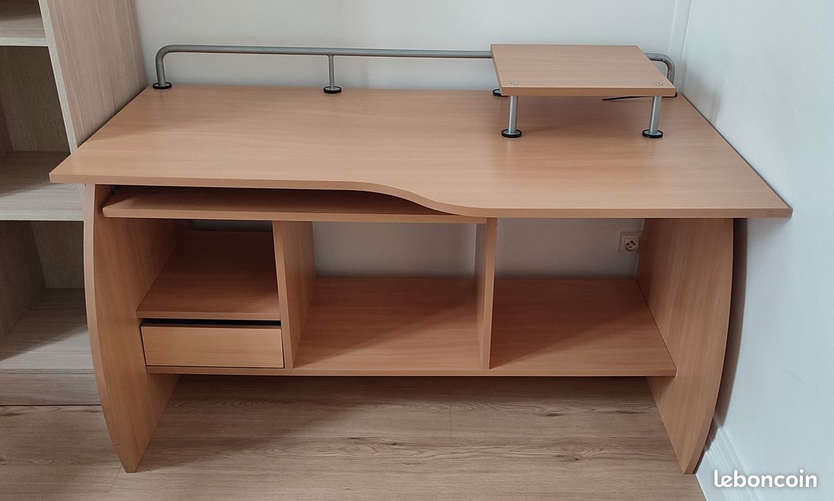 Bureau - meuble informatique aspect hêtre (image 1)