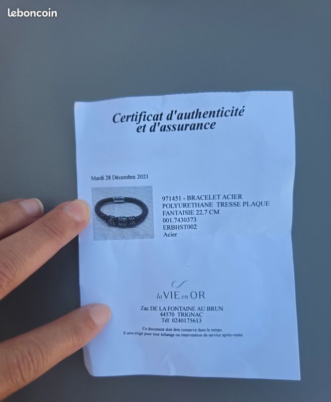 Bracelet acier polyurethane tresse plaque 22,7 cm homme La Vie en Or (image 2)