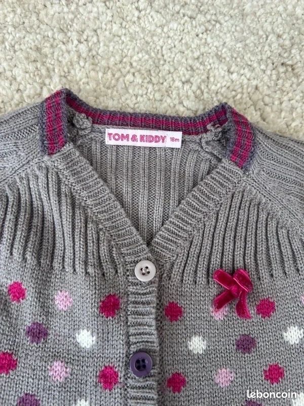 Demi-saison - Gilet en maille gris à pois rose et violet bébé fille - 18 mois - tom & kiddy (image 3)