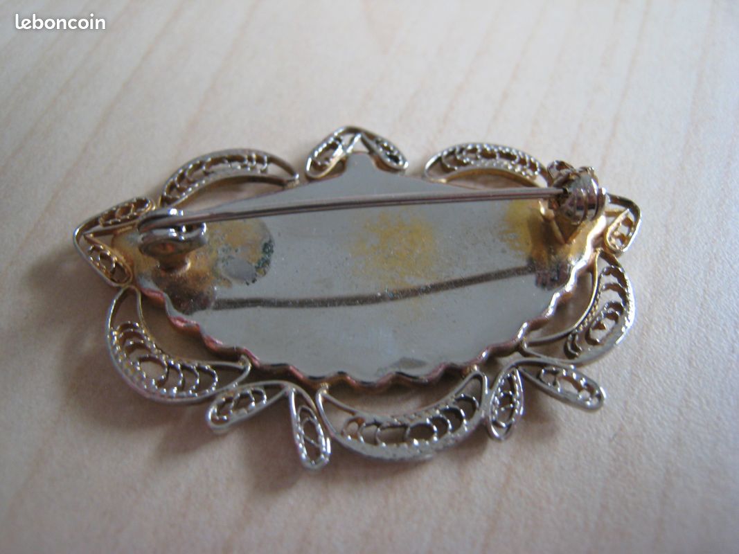 Broche Vintage Éventail En Or De Tolède - Bijou Ancien Or Et Noir - Réf. 5093