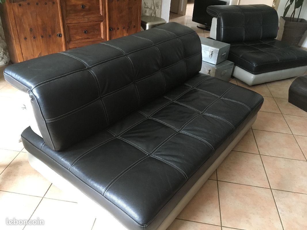 Canapé cuir noir et gris (image 1)