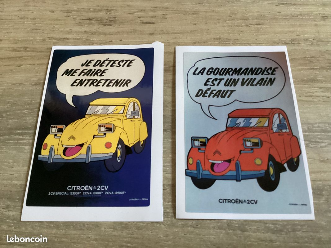 Lot 2 Sticker autocollant publicitaire Citroën 2CV je déteste me faire entretenir la gourmandise est un vilain défaut deudeuche Deuche vintage voiture car ancienne (image 2)