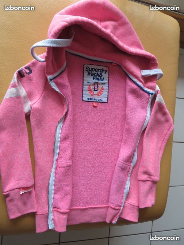Pull à Capuche Superdry Femme – XS (UK 6), Rose Tacheté, Zip Intégral, Coton