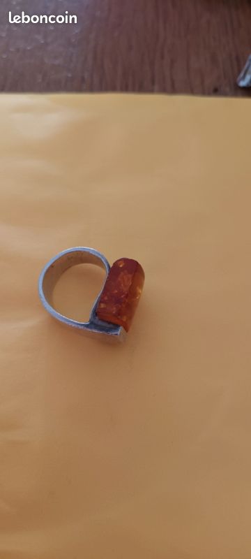 Bague En Argent Sterling Et Ambre, Taille 56, Occasion - Usure Normale Du Temps
