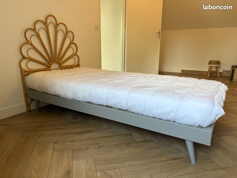 Lit maison du monde sixties - lit vintage gris + matelas (image 1)
