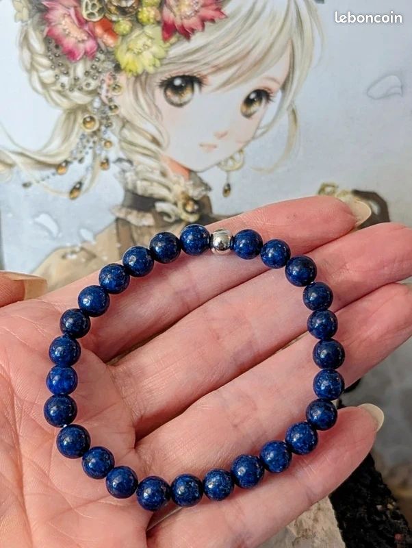 Bracelet Perles Hématite & Lapis-Lazuli 7 Mm Avec Breloque Croix - Marque Snmdiffusion - Neuf