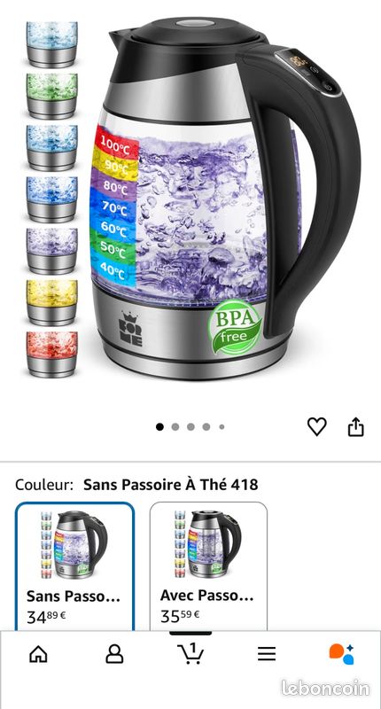 Bouilloire électrique 2L Inox Avec éclairage LED Et Sélection Température, Sans BPA