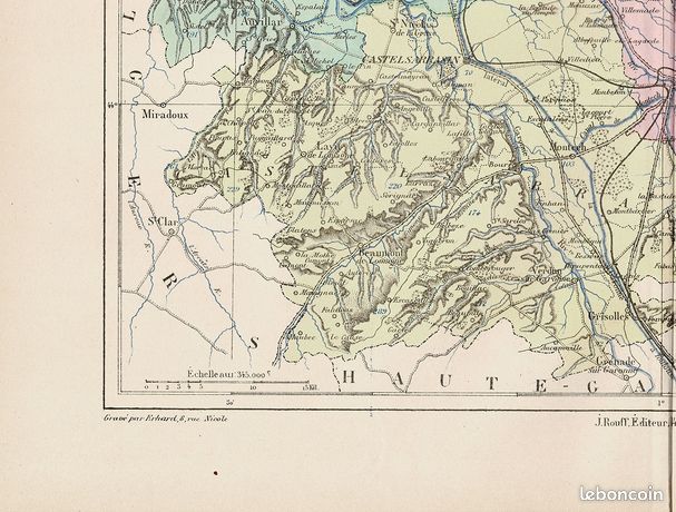 1839 - Carte géographique ancienne du Tarn-et-Garonne. Département. Gravure