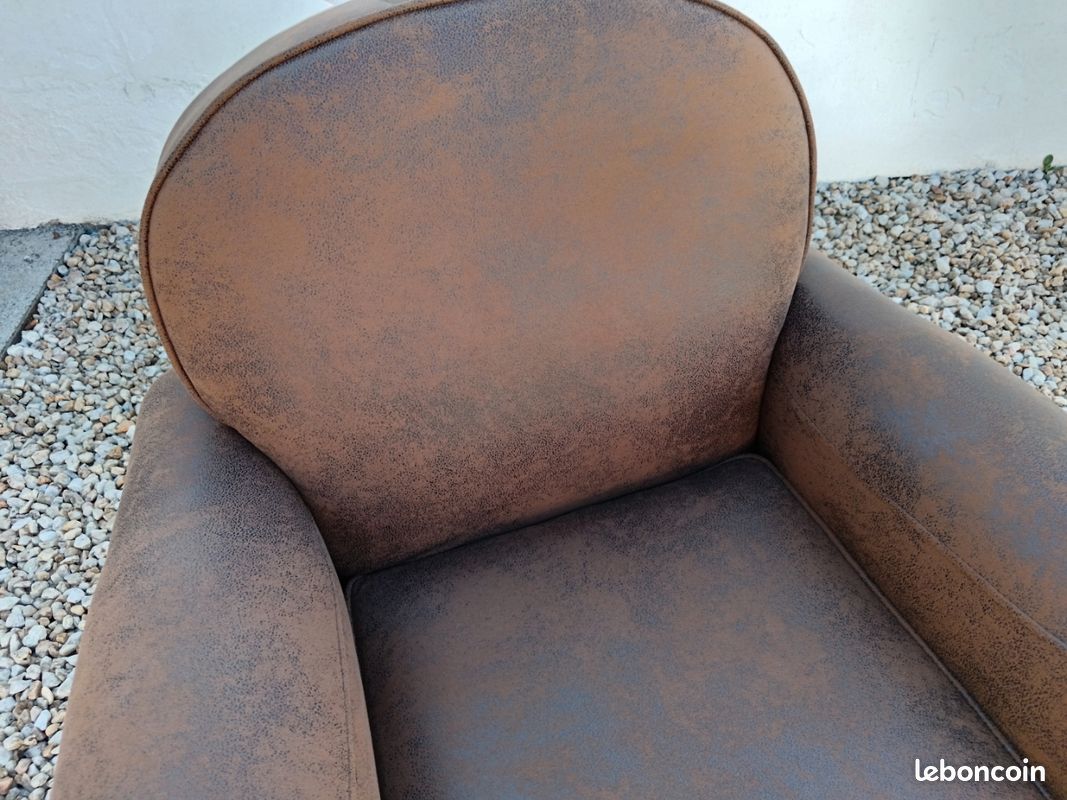 Fauteuil club Stanis tissu aspect cuir vieilli (image 3)
