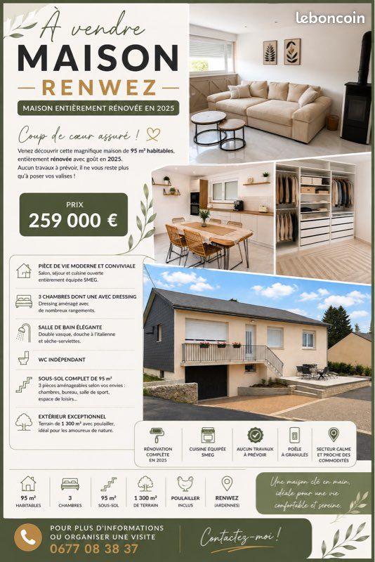 Maison 5 pièces 95 m² · à Renwez · 95 m² · 259 000 €