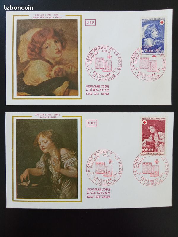 Lot 2 Enveloppes Premier Jour CEF Croix-Rouge - Peintre Greuze - 11 décembre 1971 (image 1)