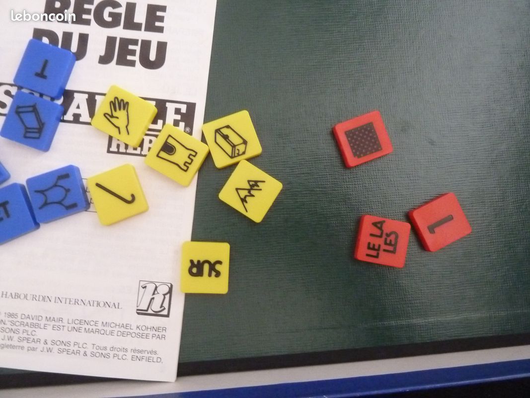 Jeu de société scrabble rebus vintage édité par Habourdin en 1985, combinant les principes du Scrabble classique et des énigmes visuelles en rébus (image 6)