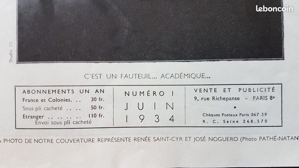 RARE – Vd Revue "POUR LIRE À DEUX" n°1 – Juin 1934 – Revue érotique ancienne – Très bon état (image 7)