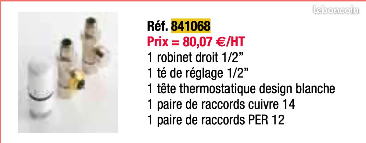 Kit RADIATEUR robinet droit+Tete THERMOSTATIQUE blanc ACOVA POA VAL-KIT F06 NICKEL STRAIGHT REF 841068 (Qté 1) (image 5)