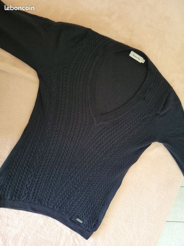Élégant pull noir fin en laine Armor Lux (image 2)