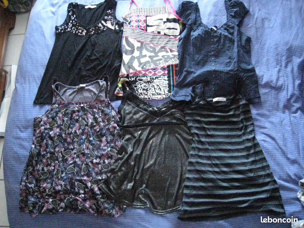 GROS LOT de 24 vêtements femme t-shirt débardeurs T3 T4 L XL
