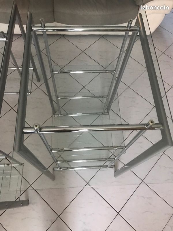 Bureau et étagère en verre trempé et métal (image 7)