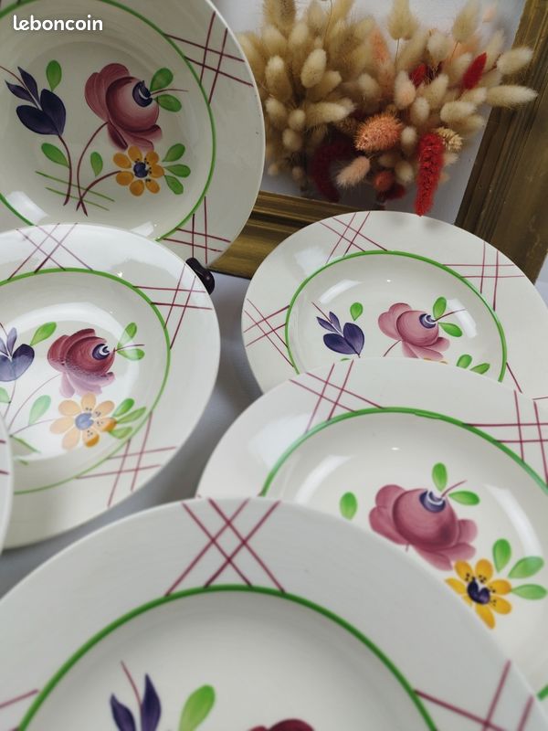 Lot De 6 Assiettes Creuses Grès – Décor Basque – Région Et Tradition – Occasion