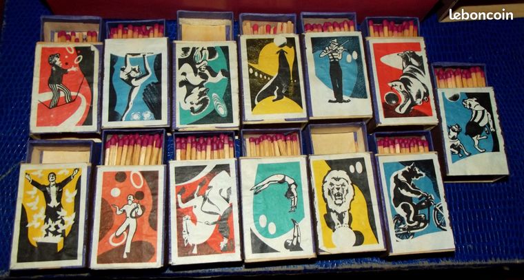 Ancien Coffret D'allumettes URSS Vintage - Thème Cirque Et Clowns - Lot De 6 Boîtes Rares