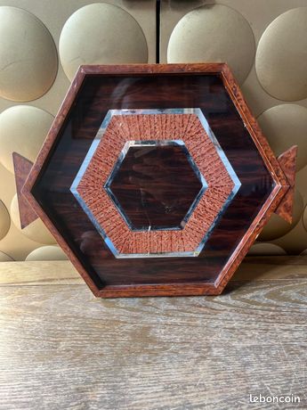Plateau Art Déco Années 50 – Bois Et Verre – Reproduction – Idéal Pour Mignardises
