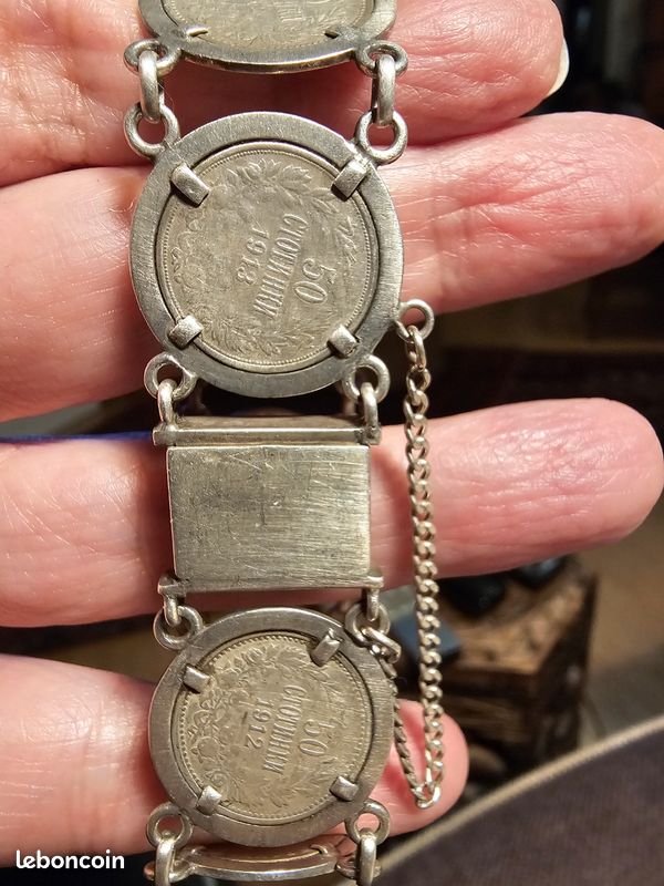 Bracelet En Argent Sterling XIXe Siècle Avec Breloques - Occasion Vintage