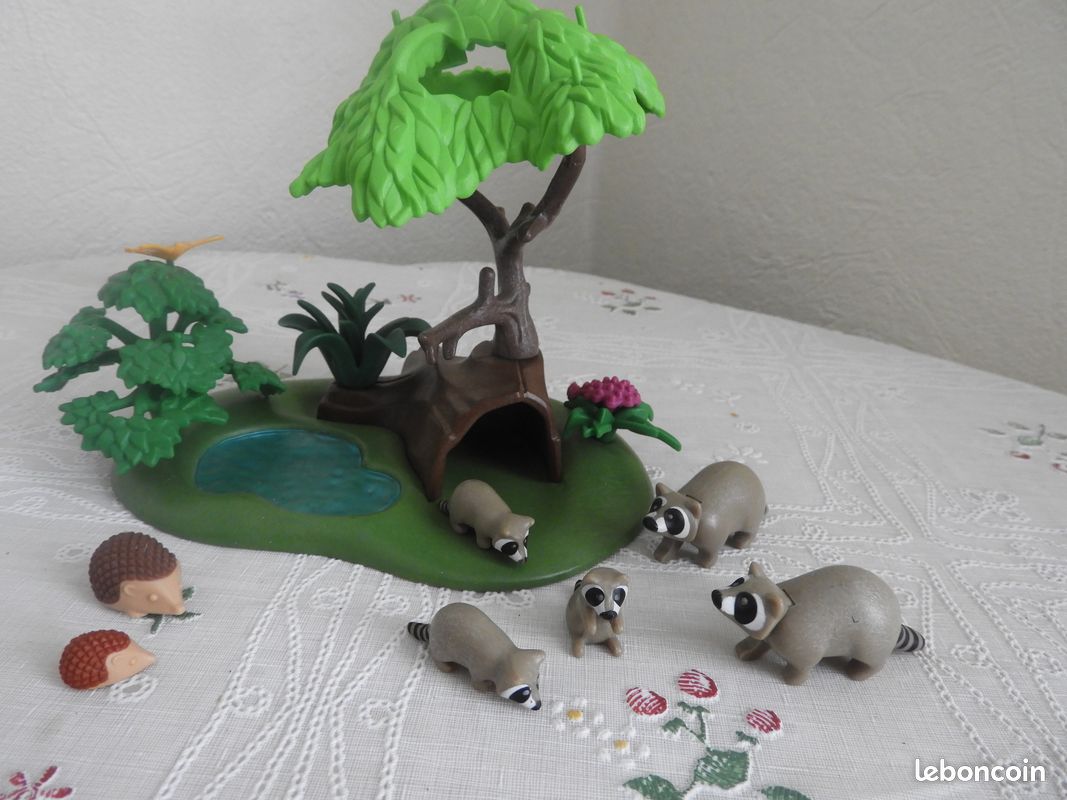 Playmobil Famille Raton Laveur - Maman Et 2 Petits - Animaux De La Forêt - Occasion