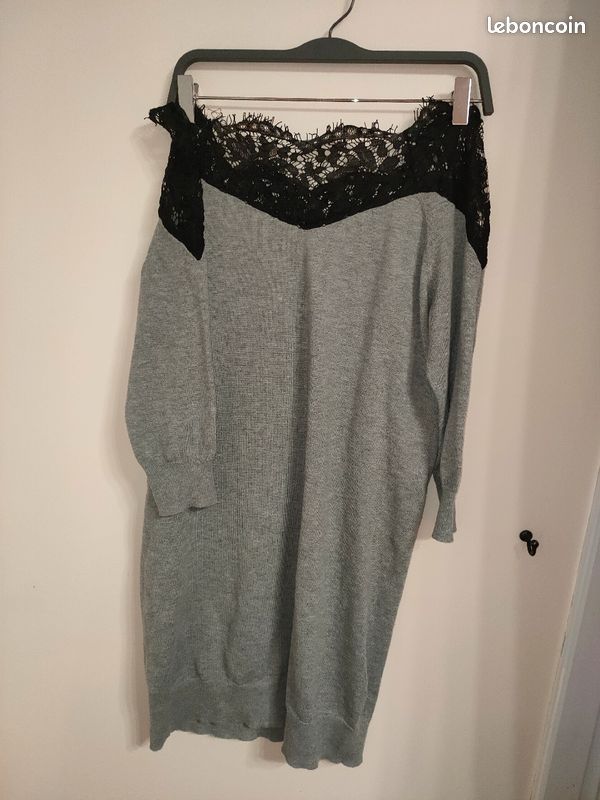 Robe-Pull Grise / Sweaterdress - dentelles noires noires - S / 36 - Only Store (Zalando) (image 2)