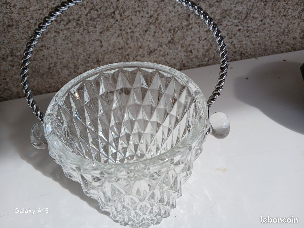 SEAU À GLACE en verre vintage avec anse en métal EUR 6,00 - PicClick FR