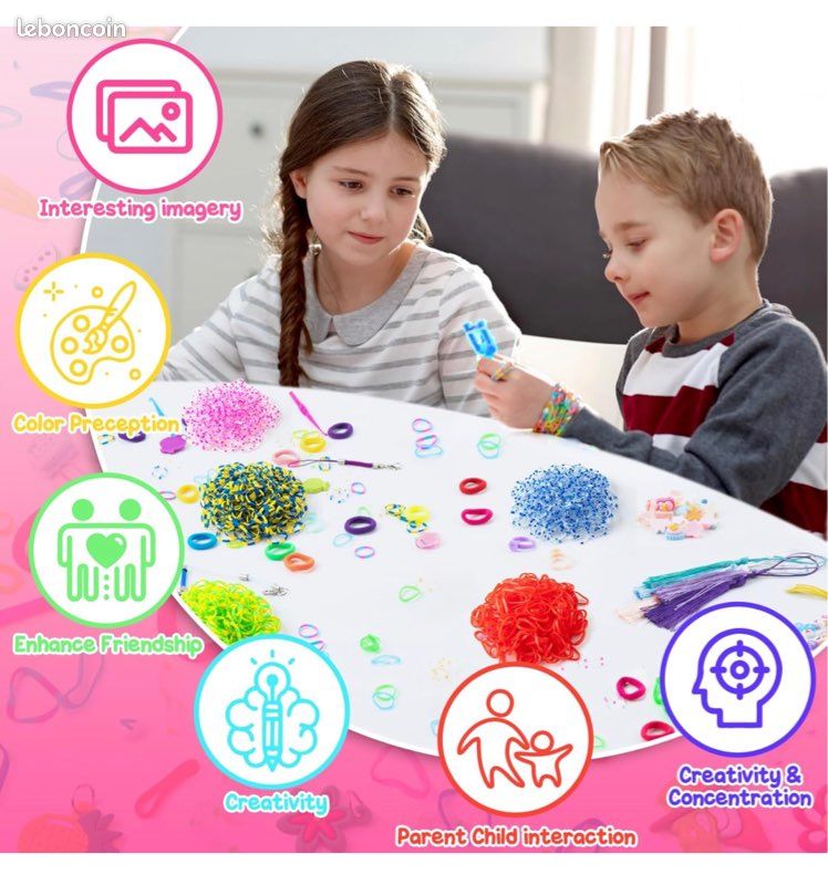 Kit Élastiques Bracelets SLEMAKO 18000+ Pièces - 20 Couleurs - Création Bijoux Enfant - Cadeau Garçon/Fille
