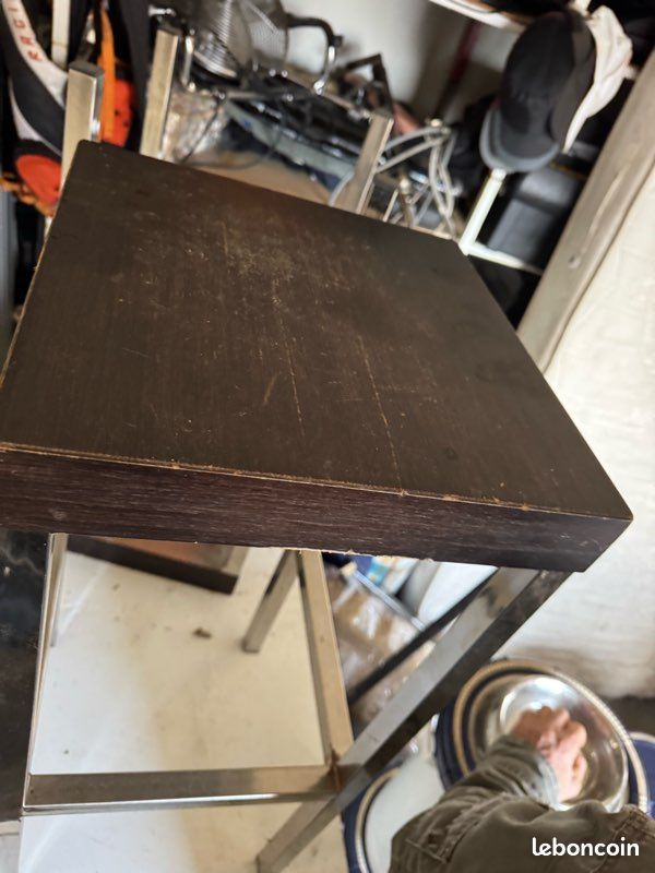 2 tabourets inox et bois massif lourd design (image 4)