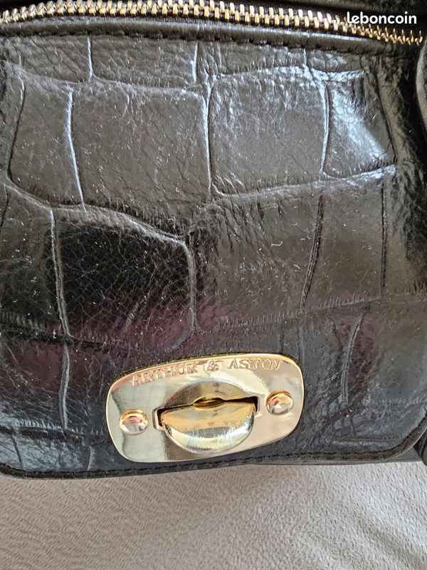 Pochette Bandoulière ARTHUR & ASTON En Cuir Et Toile Marron - Taille Moyenne - Occasion Bon état