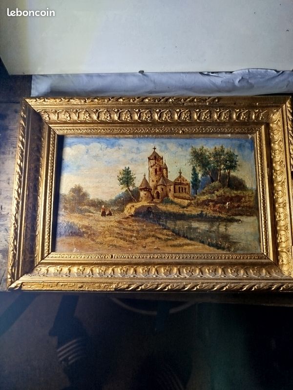 Tableau ancien, une huile sur panneau de bois datée de la fin du XIXe – début XXe siècle (image 4)