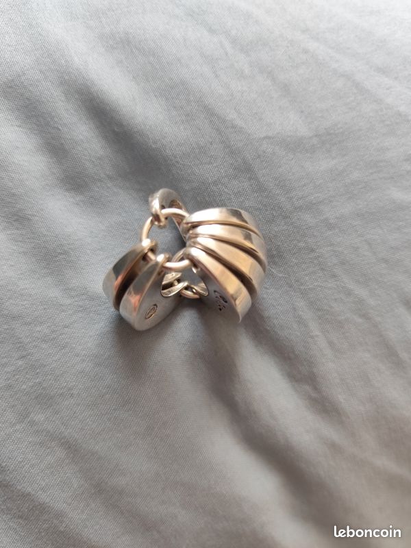 Bague CICLON En Métal Argenté Et Résine Bordeaux - Taille 54 - Occasion En Très Bon état