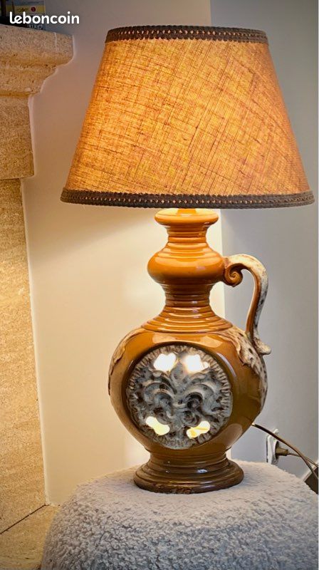Pied De Lampe Fat Lava Vintage 1970 – Céramique Marron, Lampadaire, Authentifié