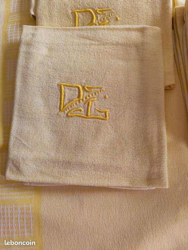 Lot De 12 Serviettes Damassées Anciennes - Coton Blanc, Fait Main