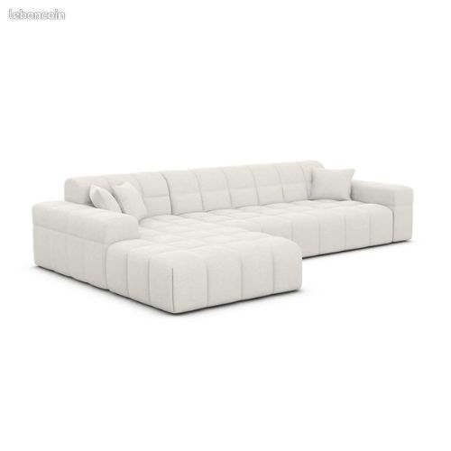 Lodce canapé d'angle gauche en tissu texturé blanc (image 2)