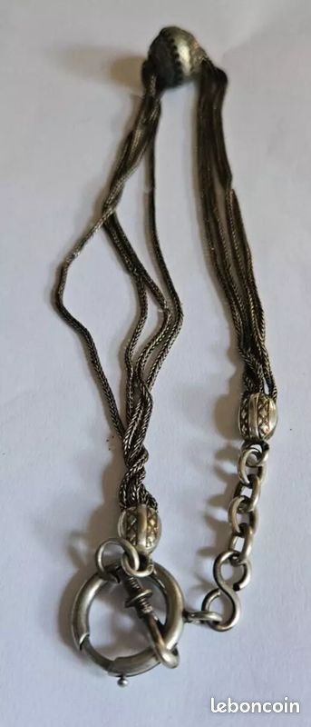 Lot De 4 Anciennes Chaînes De Montre à Gousset Châtelaine En Argent Poinçonné - France