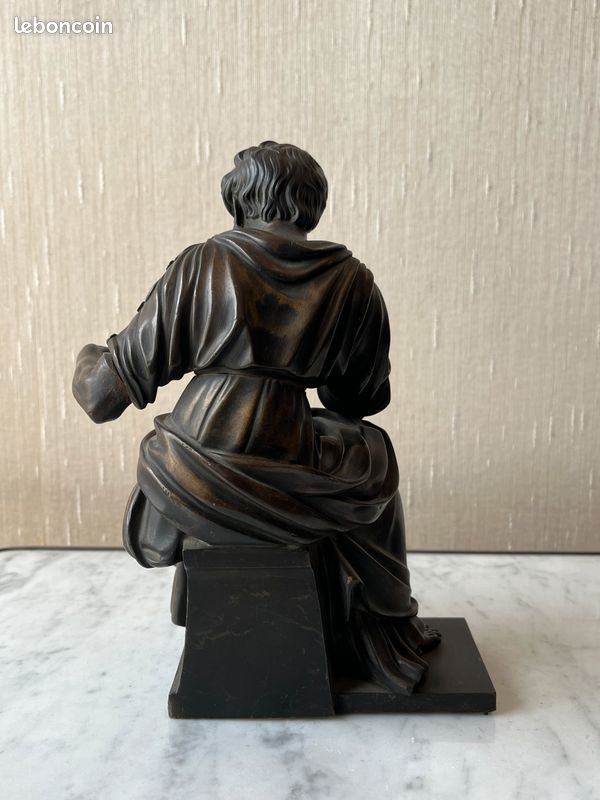 Sculpture en Bronze Fin XIXe - Philosophe Réfléchissant - 24 cm x 17 cm x 11 cm (image 4)