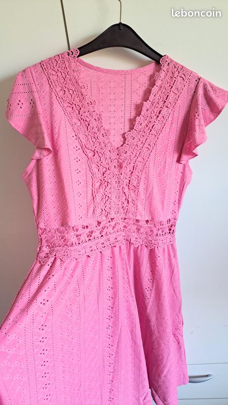 Robe Été Femme Rose Broderie Anglaise Plage Vacances (image 2)