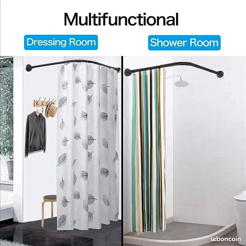 Barre De Douche Extensible Angle L Tringle A Rideau Douche & Baignoire Sans Percage Réglable