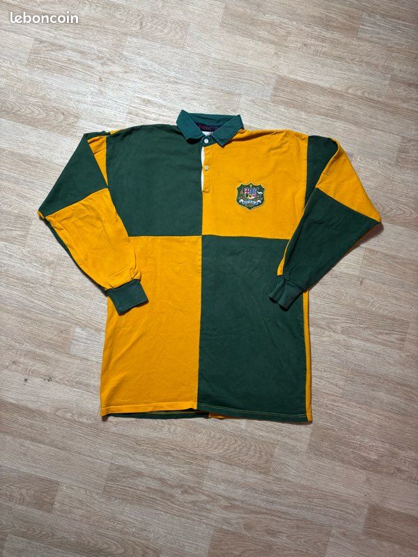 Maillot Rugby Vintage Homme Barbarian Grandes Rayures Jaunes Coton Épais Taille L