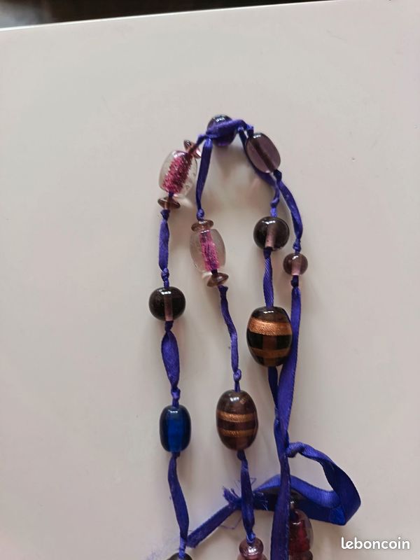 Collier Vintage Ruban Avec Pendentif Perle En Verre - Bontie Créateur - Occasion
