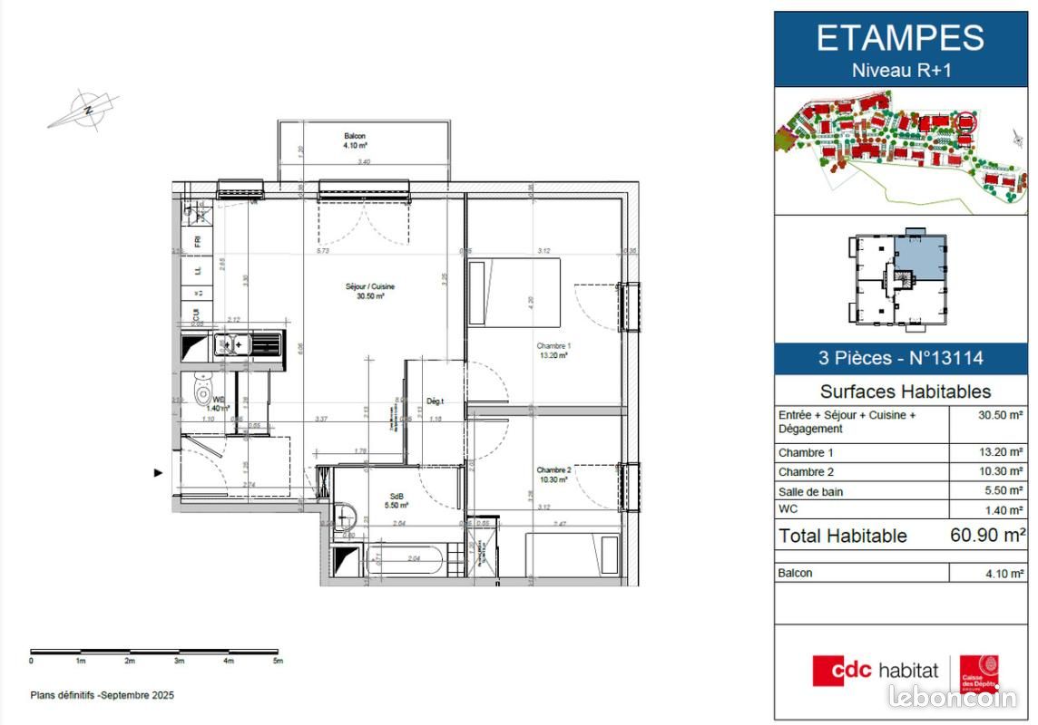 Appartement 3 pièces 60 m² · à Étampes · 60 m² · 810 €/mois