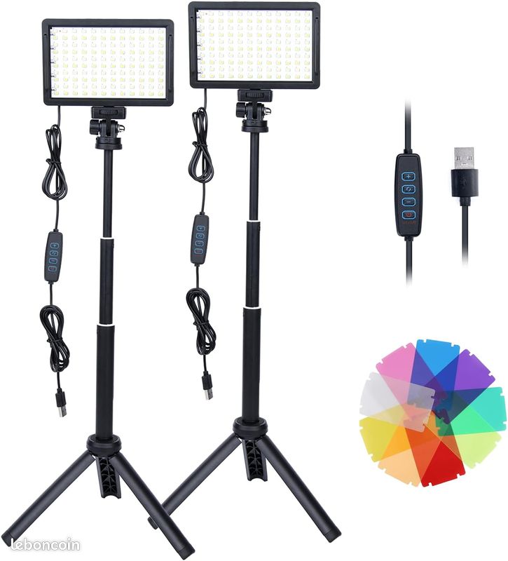 Kit d'éclairage Vidéo à LED, Pack de 2 Eclairages de Photographie avec Trépied Réglable 9 Filtres (image 1)