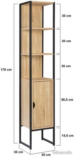Meuble Colonne Salle de Bain 1 porte Design Industriel (image 2)
