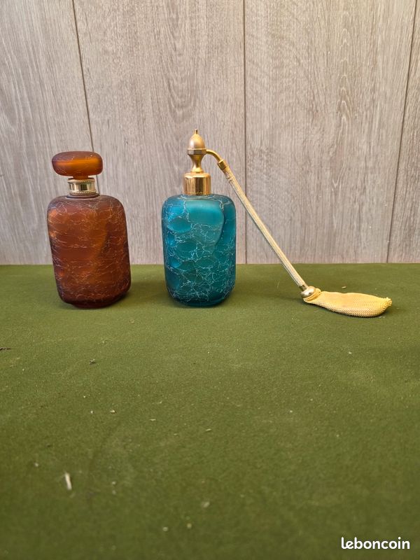 Nécessaire De Toilette Art Déco En Verre Craquelé Ambré - Marcel Franck