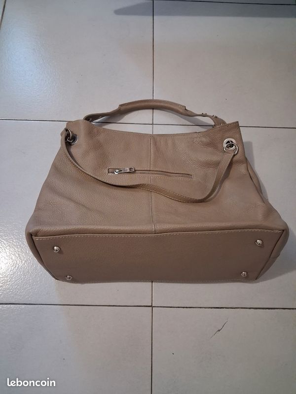 Sac cuir grainé beige (image 3)