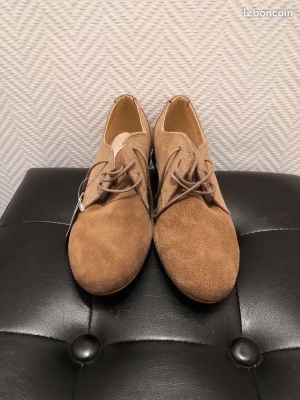 Derbies Sartore Femme - Taille 37 - Cuir Marron Taupe - Fabrication Italienne - Occasion En Parfait état