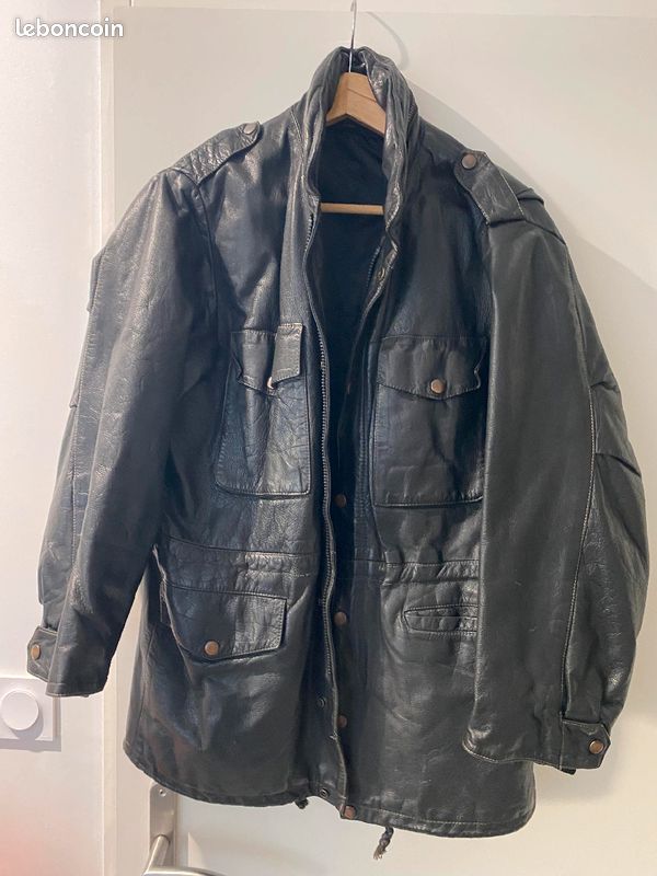 Veste en cuir noire mi longue (image 1)