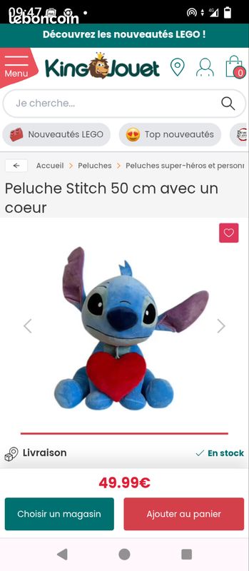 Grande peluche Stitch 50 cm Jeux Jouets
